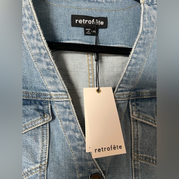 NWT Retrofete Annie Denim Button Up Puff Sleeve Dress in Laguna XS - Picture 11 of 16